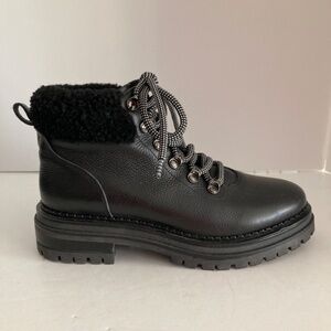 M. Gemi Women’s Black Leather Shearling Ankle Boots EU38 Speed Lace Lug Sole